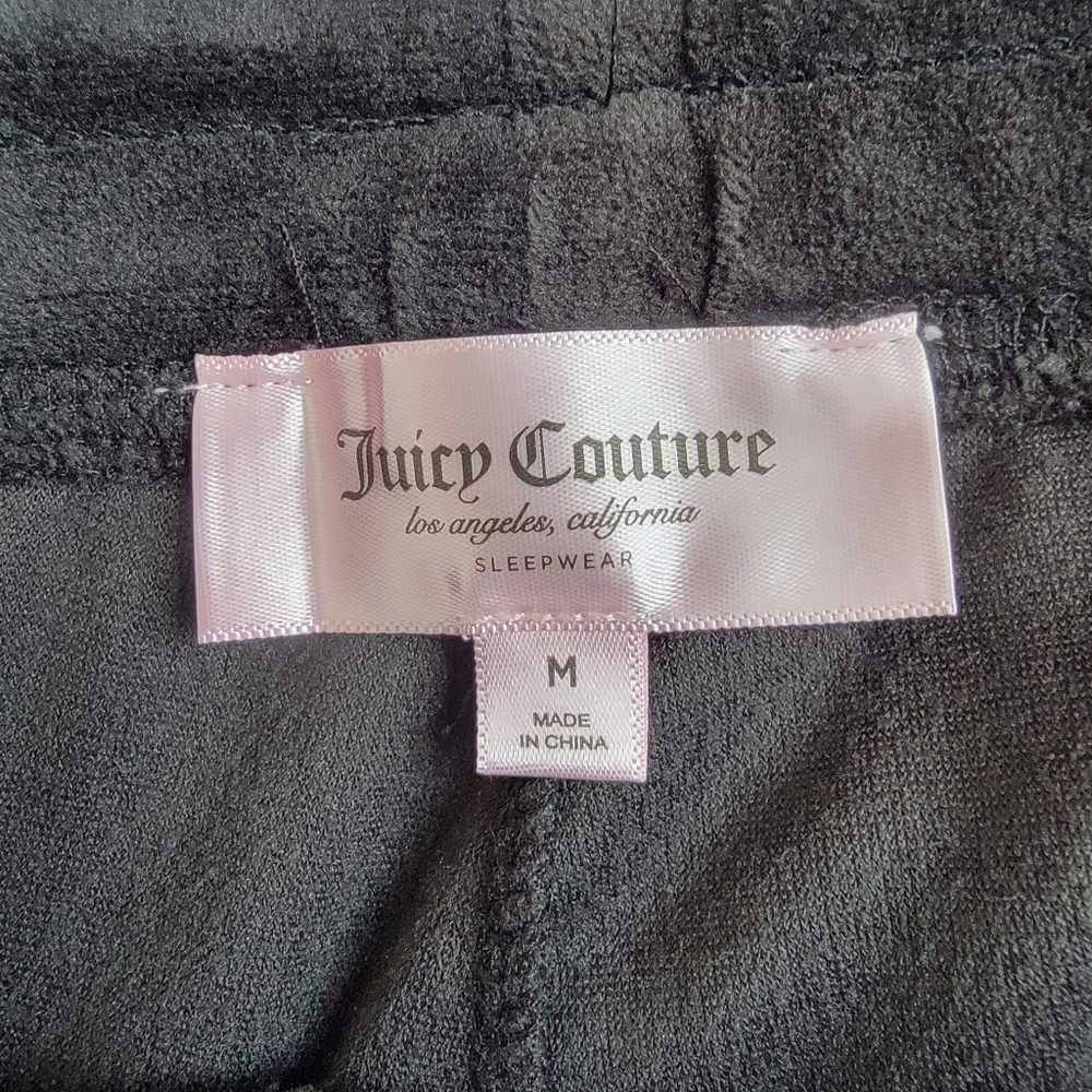 Juicy Couture Sleepwear Black Velour Pants Rhinestone Logo On Leg Y2K Size M - Picture 7 of 9